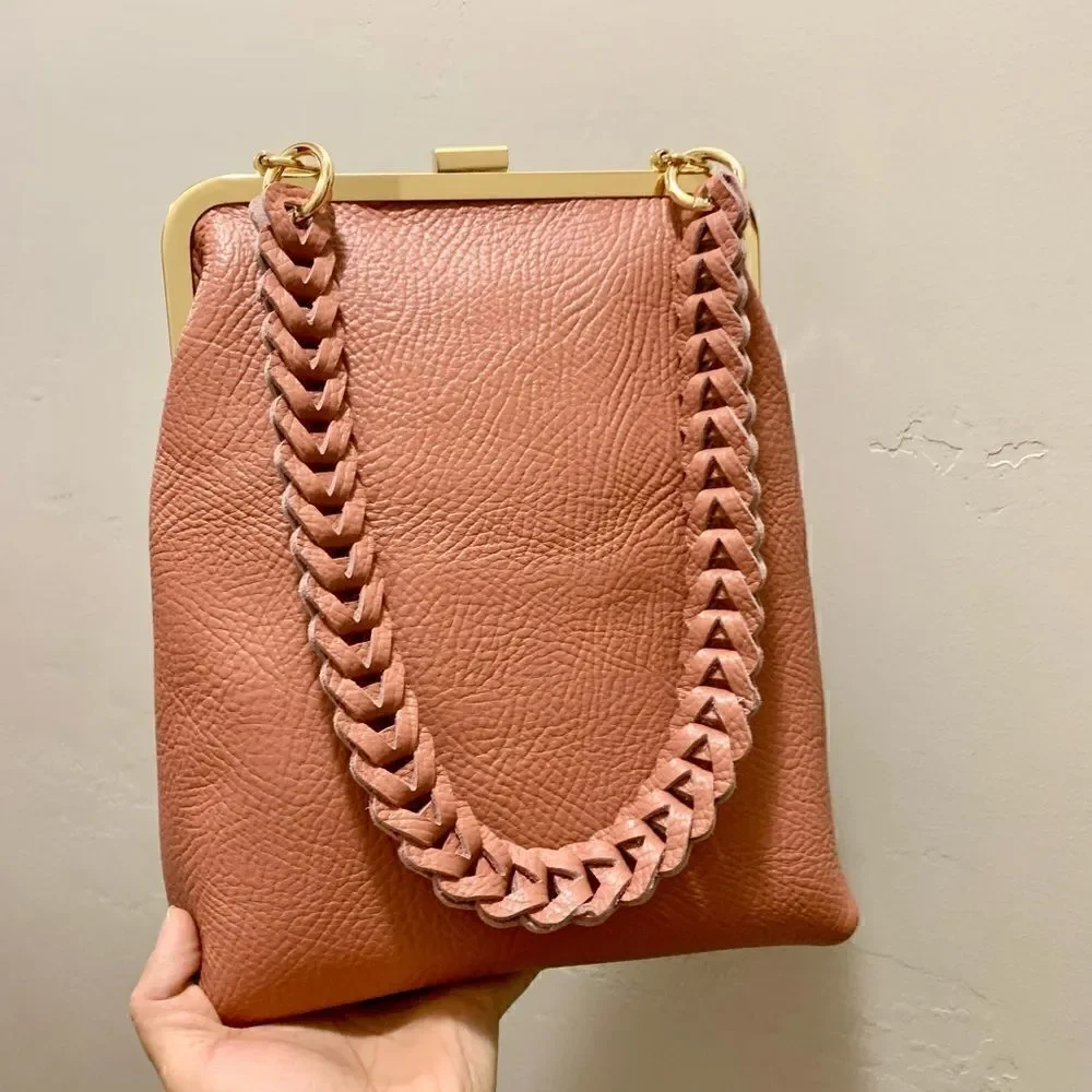 Handmade Genuine Cowhide Leather Metal Frame Push-lock Shoulder Bag/Crossbody